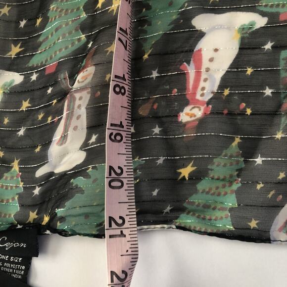 Cejon Christmas Tree Snowman Scarf Wrap Oversized Chiffon Black Silver #MQ25 - Picture 6 of 7